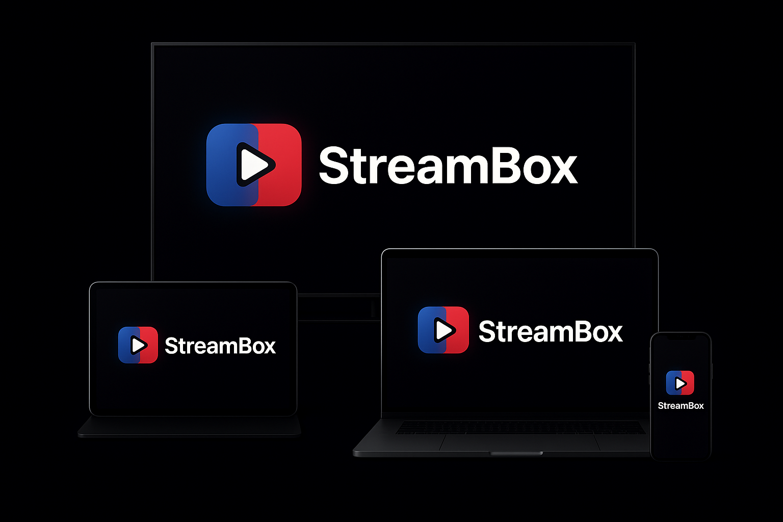 StreamBox en múltiples dispositivos - TV, laptop, tablet y smartphone