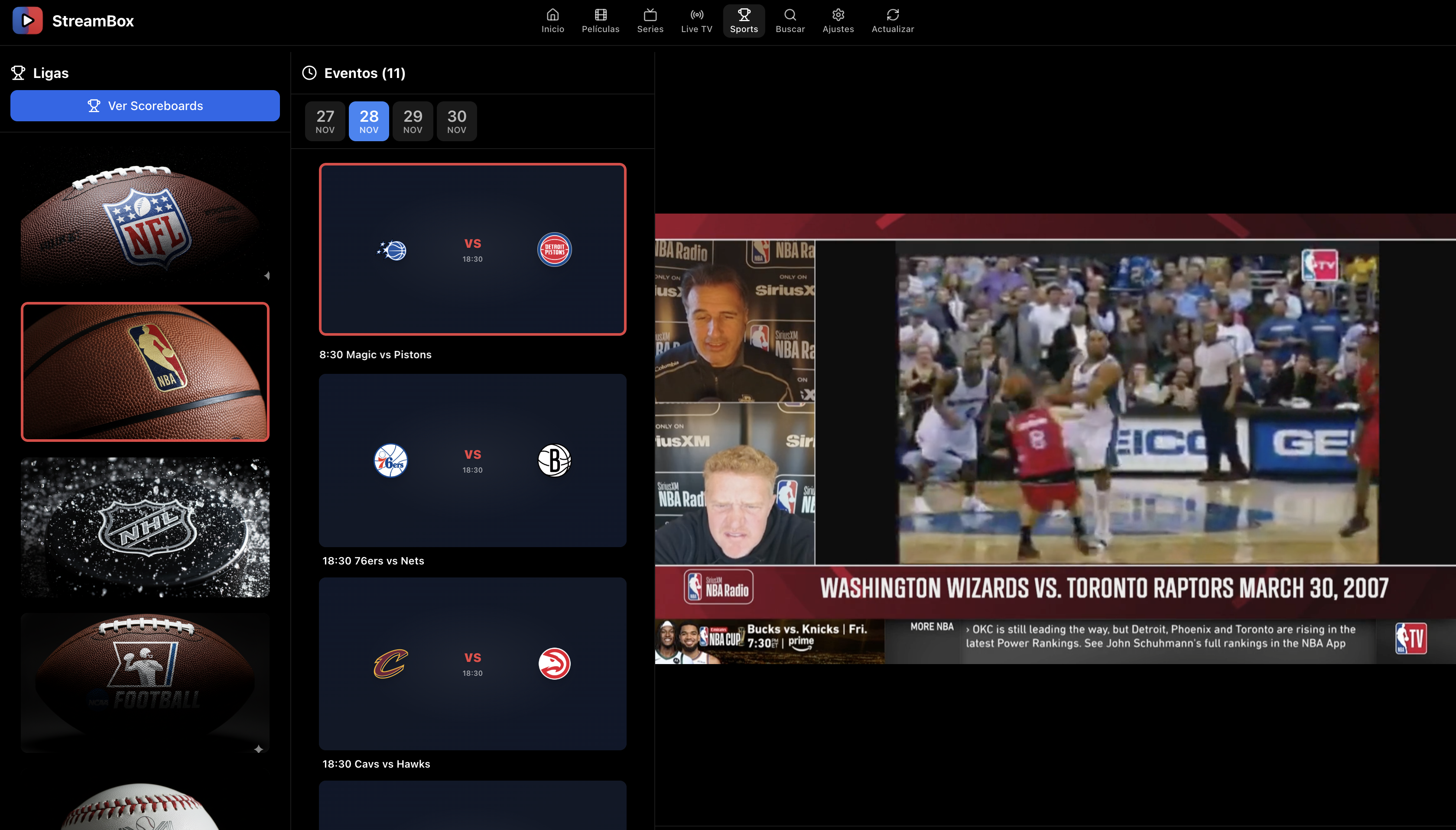Deportes en Vivo - Eventos deportivos en tiempo real